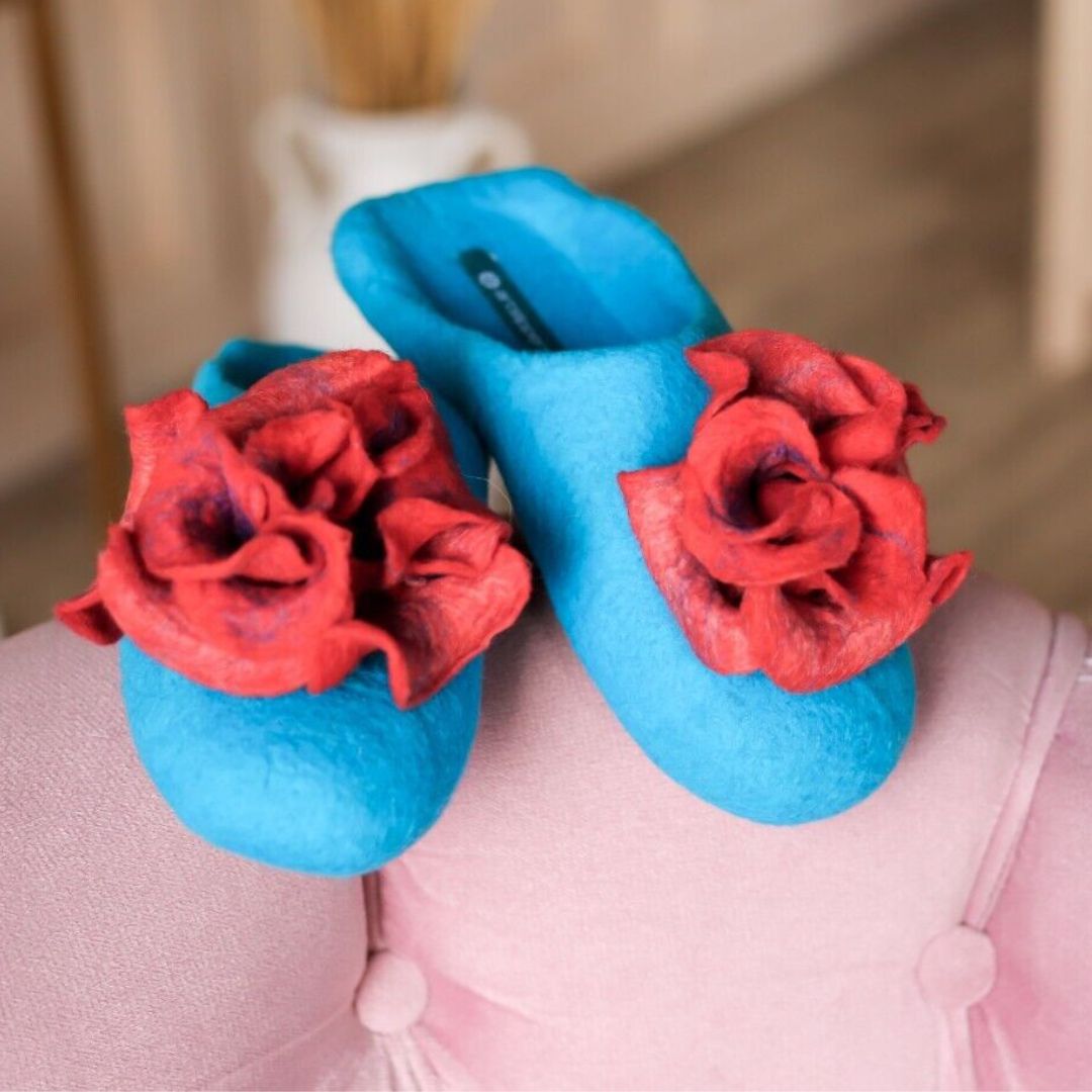 Blue with Pink Flower