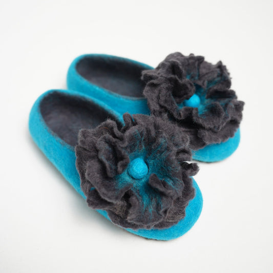 Turquoise Blue with Black flower