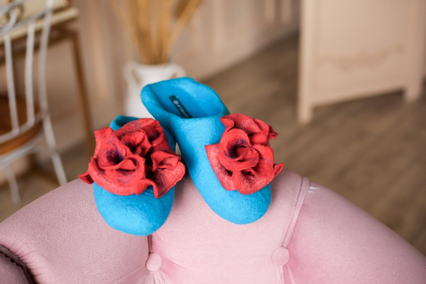 Blue with Pink Flower