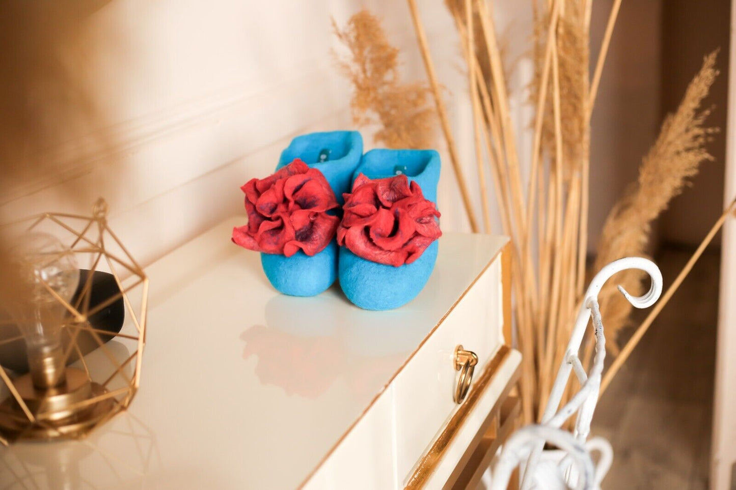 Blue with Pink Flower